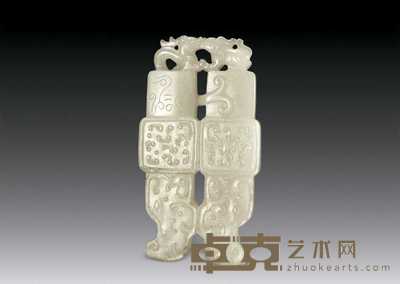 清 白玉龙虎鼎式珮 高7cm